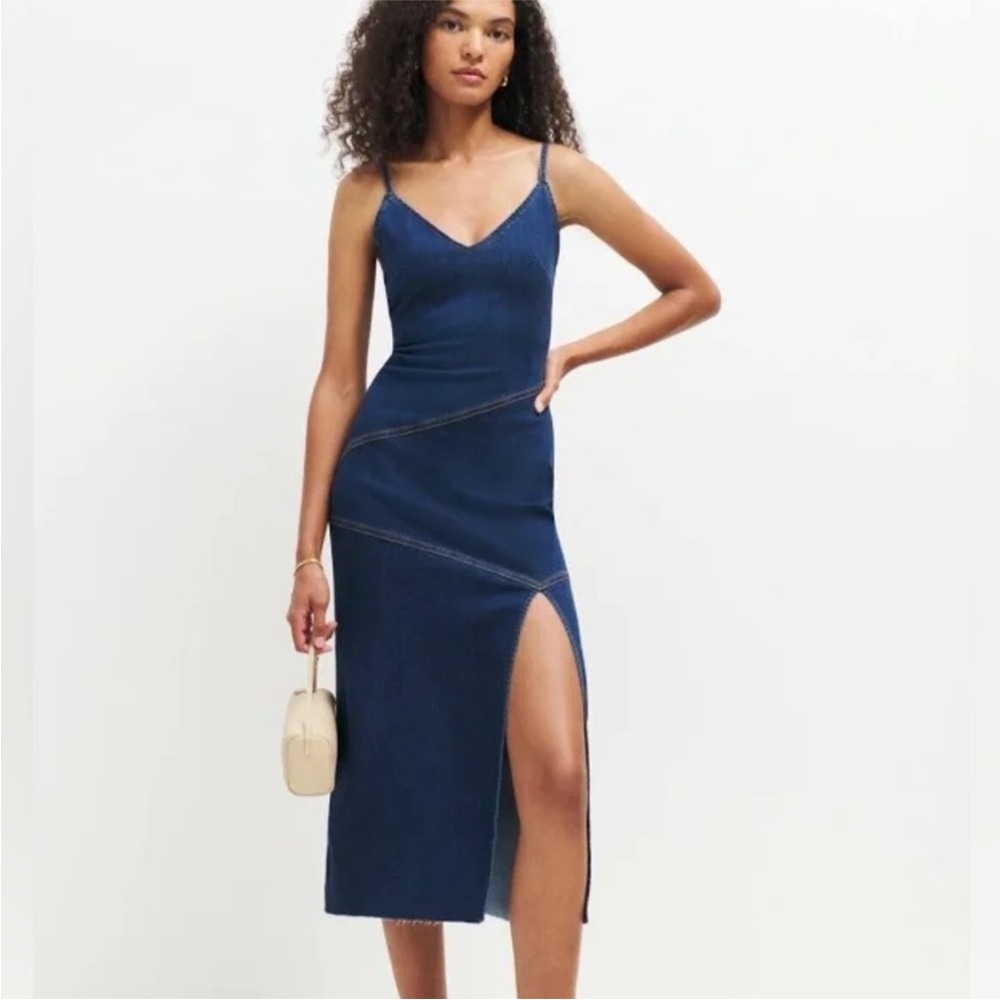 Reformation Novelle Midi Denim Dress Simcoe